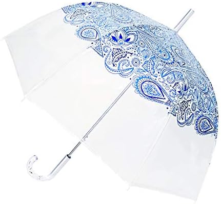 SMATI Durchsichtiger Regenschirm transparent Stockschirm Glockenform Blau Paisleymuster, Blau Paisle