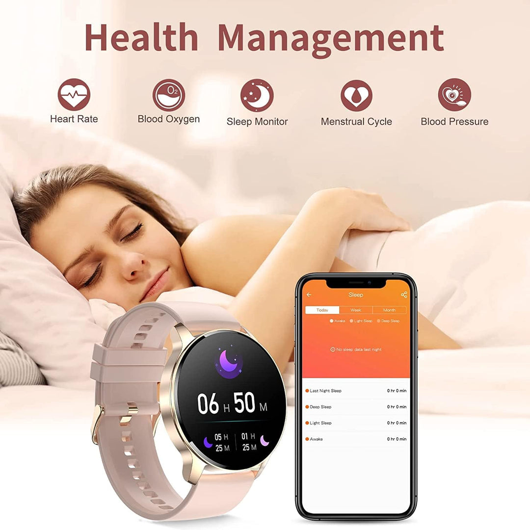 Colesma Smartwatch Damen mit Telefonfunktion und Sprachassistent, Runde 1,32" HD Smart Watch Fitness