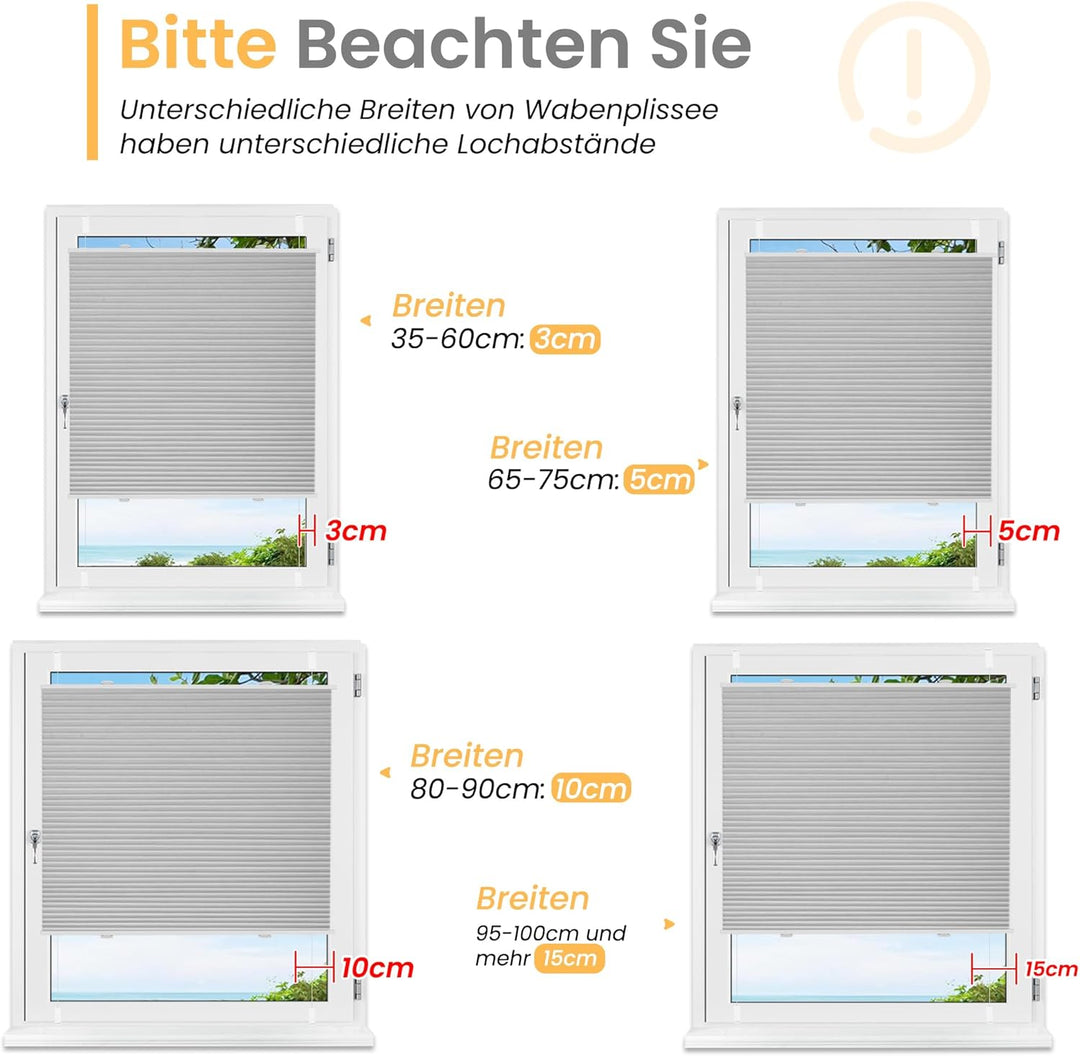 BelleMax Wabenplissee ohne Bohren verdunkelung Thermo plissee klemmfix, Hellgrau-weiss 45x80cm(BxH),