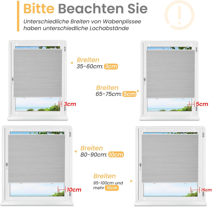 BelleMax Wabenplissee ohne Bohren verdunkelung Thermo plissee klemmfix, Hellgrau-weiss 45x80cm(BxH),