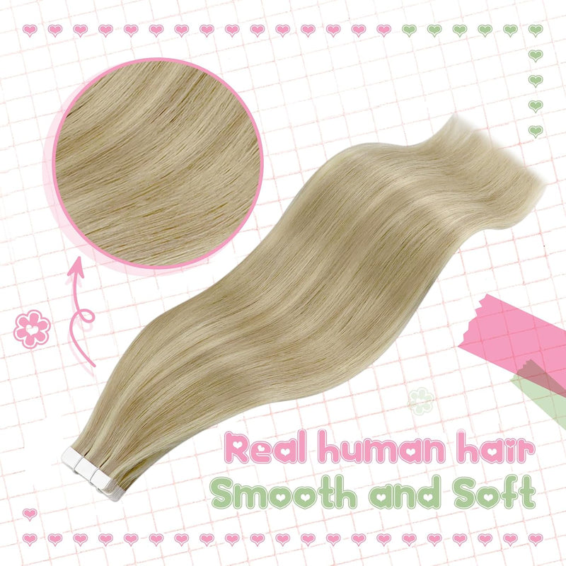 YoungSee Tape in Extensions Echthaar Blond 60 cm Echthaar Extensions Tape Goldblond mit Blond Invisi
