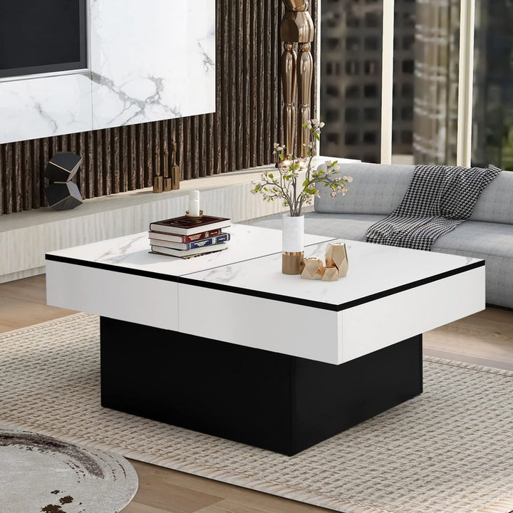 VOWNER Couchtisch, Moderner Couchtisch, Ausziehbarer Schreibtisch, Wohnzimmertisch mit 2 Stauräume,