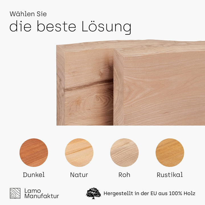 LAMO Manufaktur Waschtischplatte, Holzplatte Waschtisch Baumkante, 50x40 cm (AxB), Roh, ohne Montage