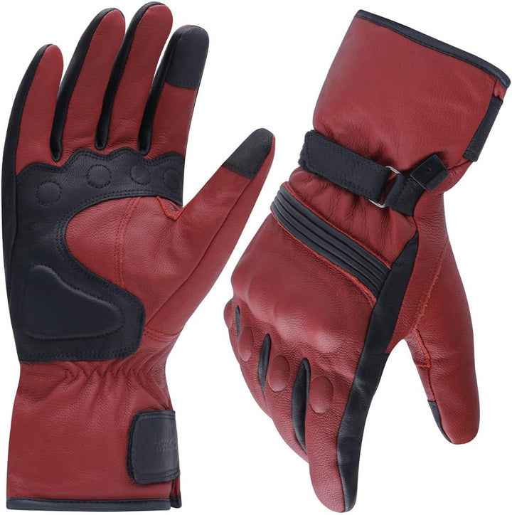 Harssidanzar Herren Winter Motorradhandschuhe,echtes Leder Vollfinger Touchscreen Thermisch gefütter