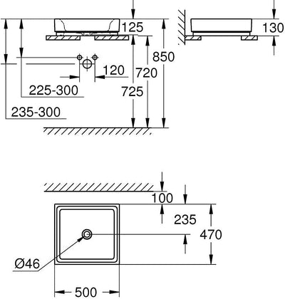 GROHE Cube Keramik | Aufsatzschale ohne Hahnloch 50 cm | alpinweiss | 3948100H