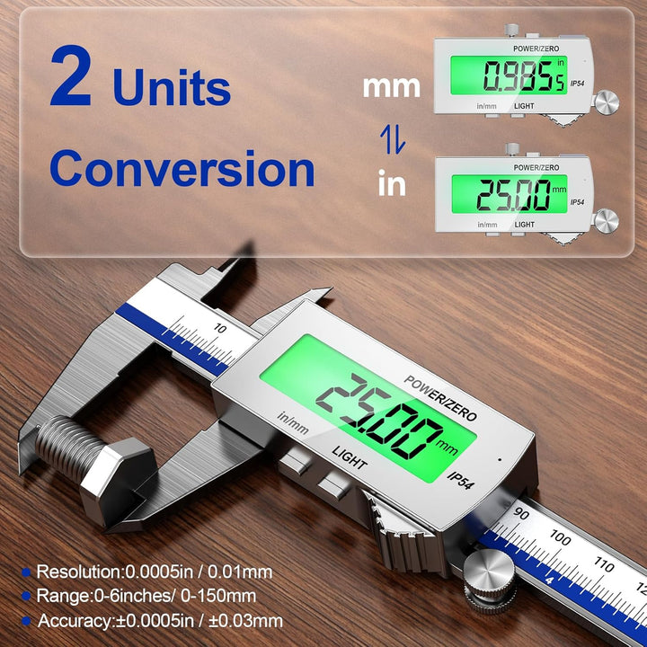 Preciva Digitaler Messschieber (wiederaufladbar),150 mm Schieblehre Digital Edelstahl, elektronische