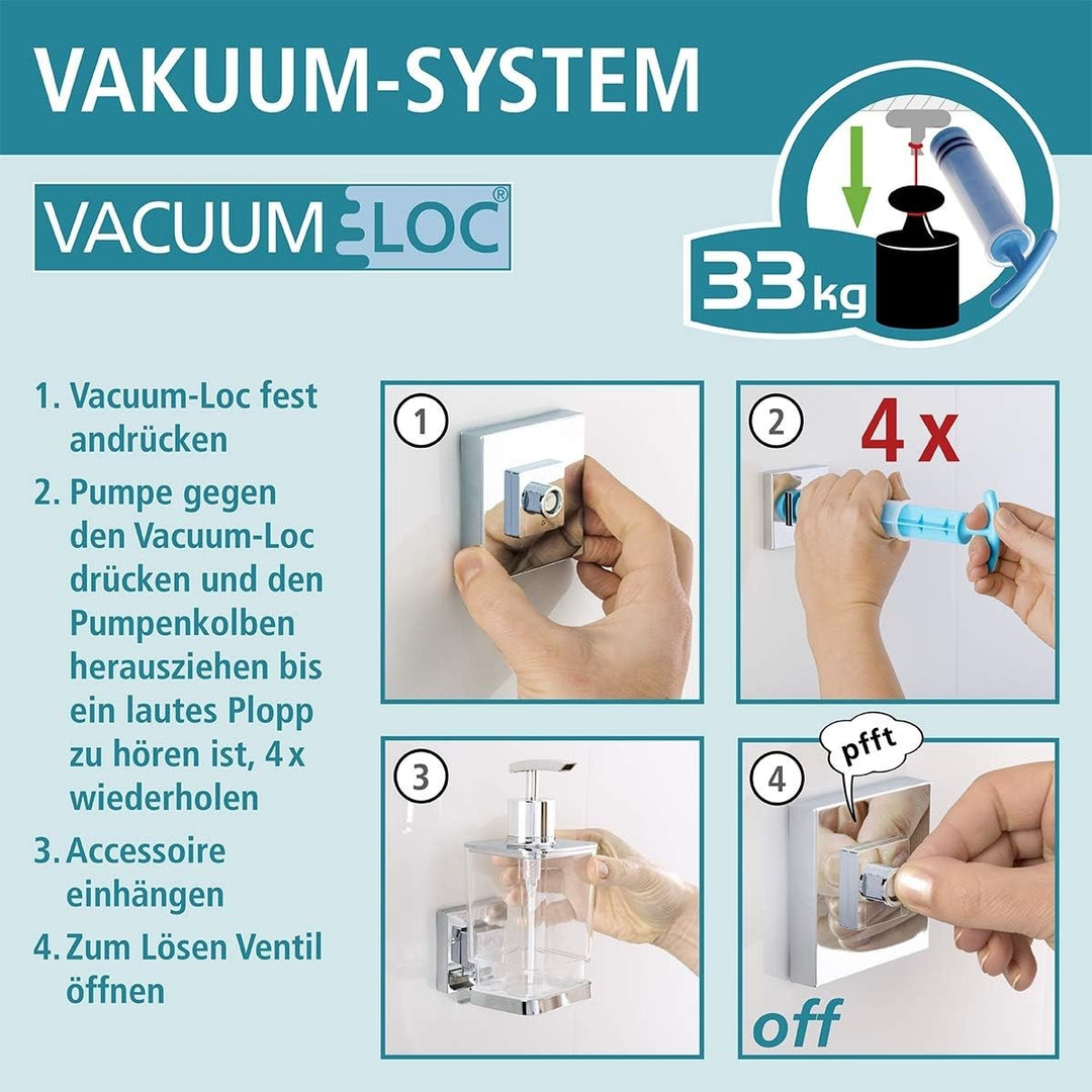 WENKO Vacuum-Loc Antibeschlag-Spiegel Quadro, Dusch Kosmetik-Spiegel mit 2 Haken, Befestigen ohne Bo
