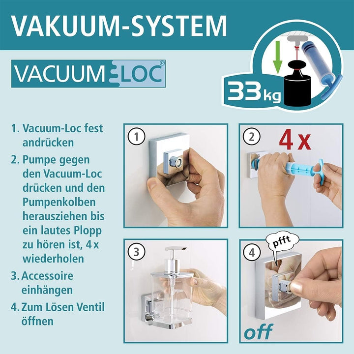 WENKO Vacuum-Loc Antibeschlag-Spiegel Quadro, Dusch Kosmetik-Spiegel mit 2 Haken, Befestigen ohne Bo