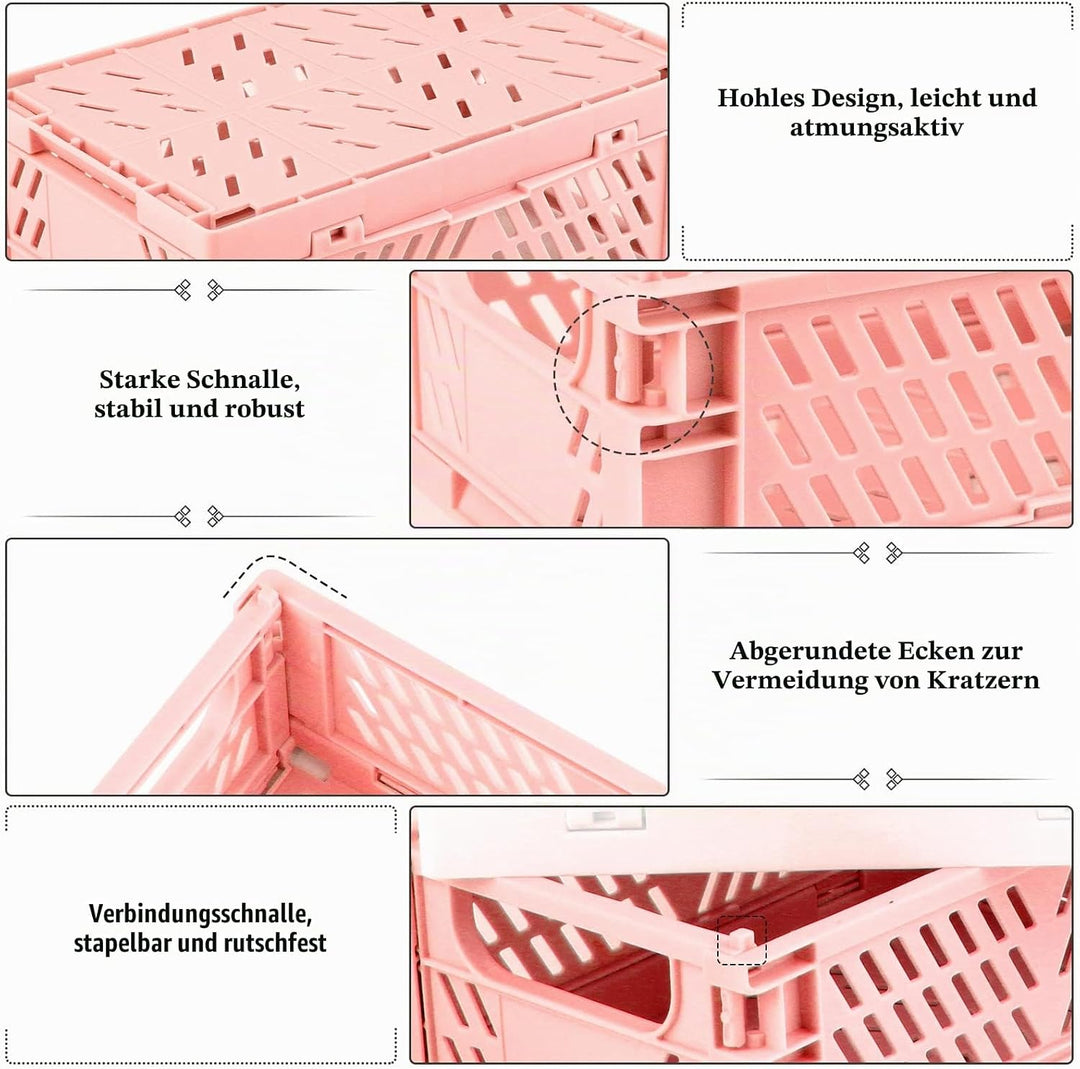 Plastikklappkiste Set, 5 Stück, Faltbar, Aufbewahrungskorb, Für Kinderzimmer, Küche, Schlafzimmer, B