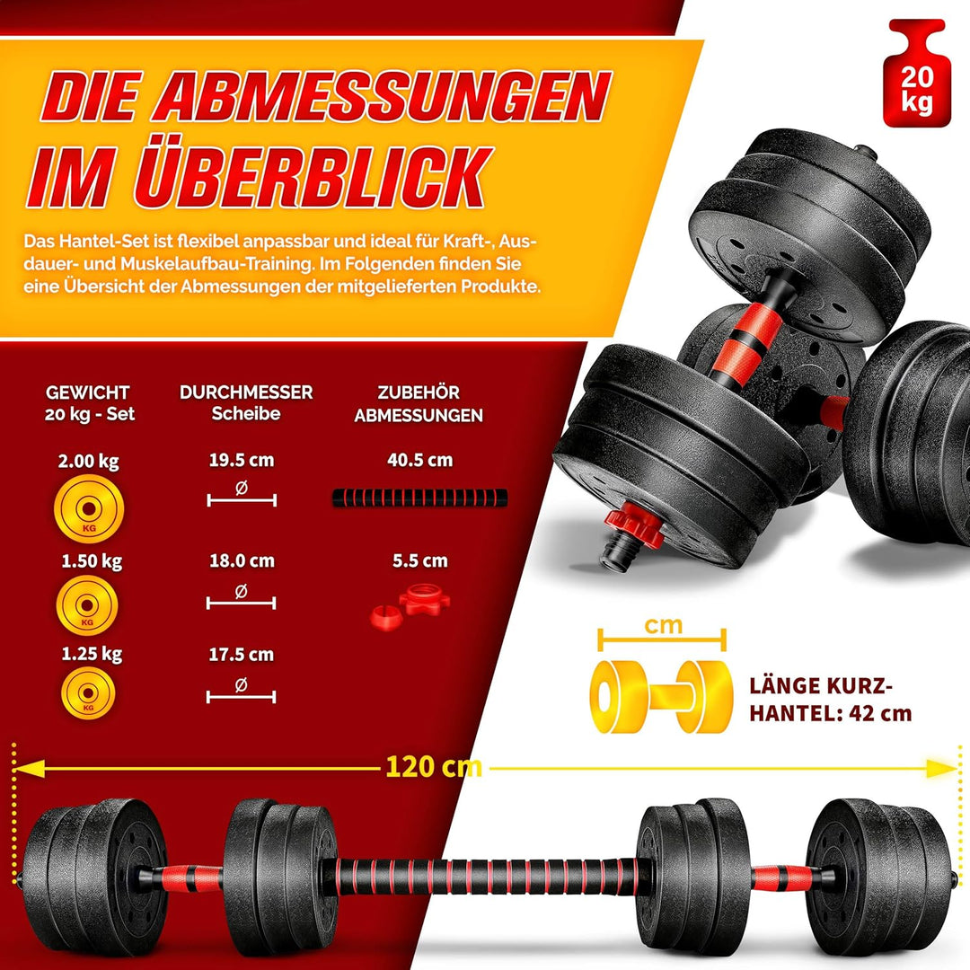 RE:SPORT 2 in 1 Hanteln Set 15-30kg | Hantelset verstellbar | Kurzhantel &amp; Langhantel | Sternverschl