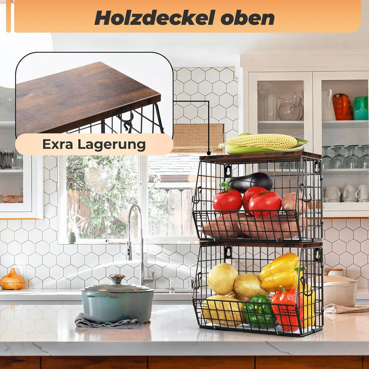 Wawocs 2 Obstkorb Stöckig Etagere Hängend, Obstschale Gross Obstkorb Wand für Küche, Hängende Obstkö