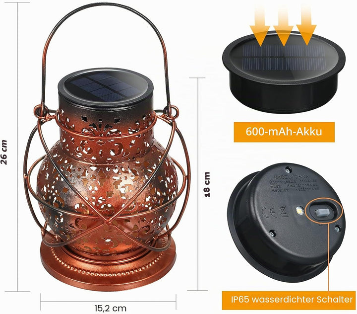 2 Stück Solar Laternen für Draussen, IP65 Wasserdicht Vintage Solarlaterne für Aussen Hängend, JOYCR