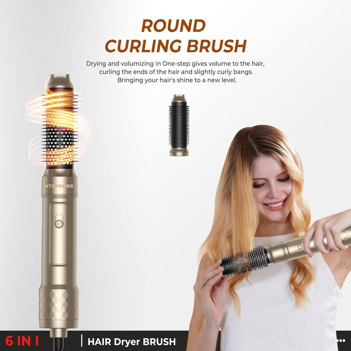 Atopskins 6 in 1 Airstyler, Ionen Föhn, Multifunktionaler Hairstyler, Warmluftbürste, Föhnbürste, Ru