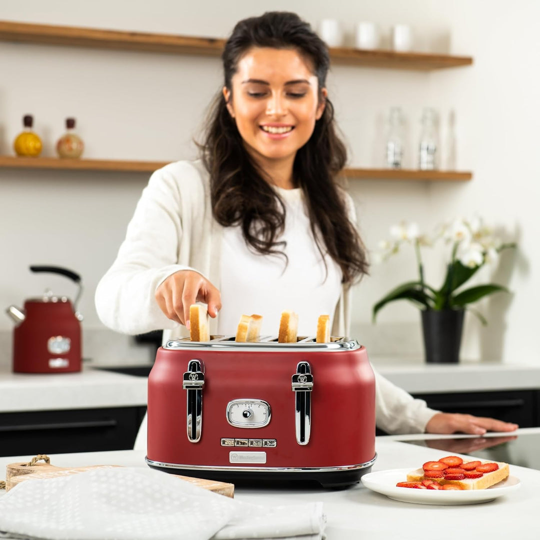 Westinghouse Retro Toaster 4 Scheiben, Abnehmbarer Brötchenaufsatz, 6 Bräunungsstufen, Brotzentrieru