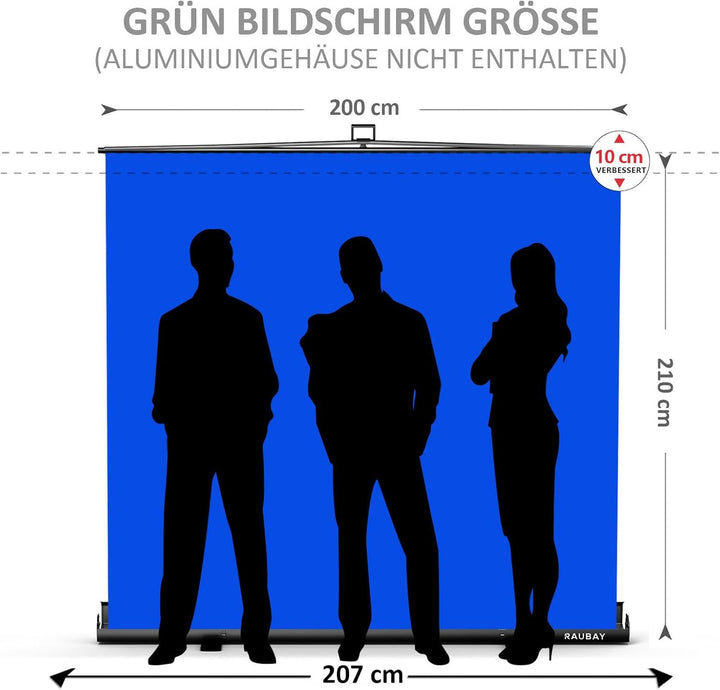 【Breiterer Stil】 RAUBAY 200x200cm Grosser zusammenklappbarer Blau Hintergrund Blue Screen, tragbarer