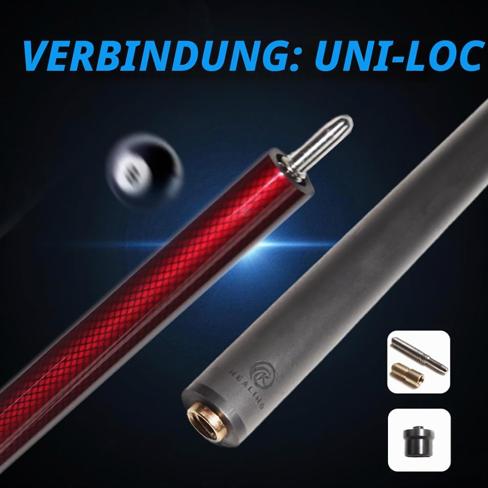 OKHEALING Billardqueue, 58 Zoll, 19 oz, 1/2 Dichtung Carbon Fiber Pool Cube Stick, 12,4 mm (Play Cue