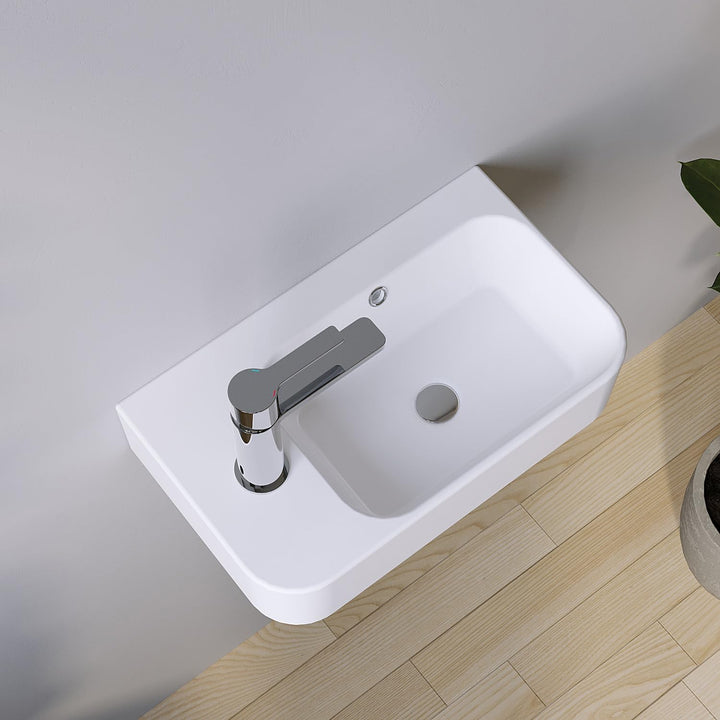 Waschbecken Keramik Waschtisch Hängewaschbecken klein Handwaschbecken Weiss Eckig 45 x 27 cm Badezim