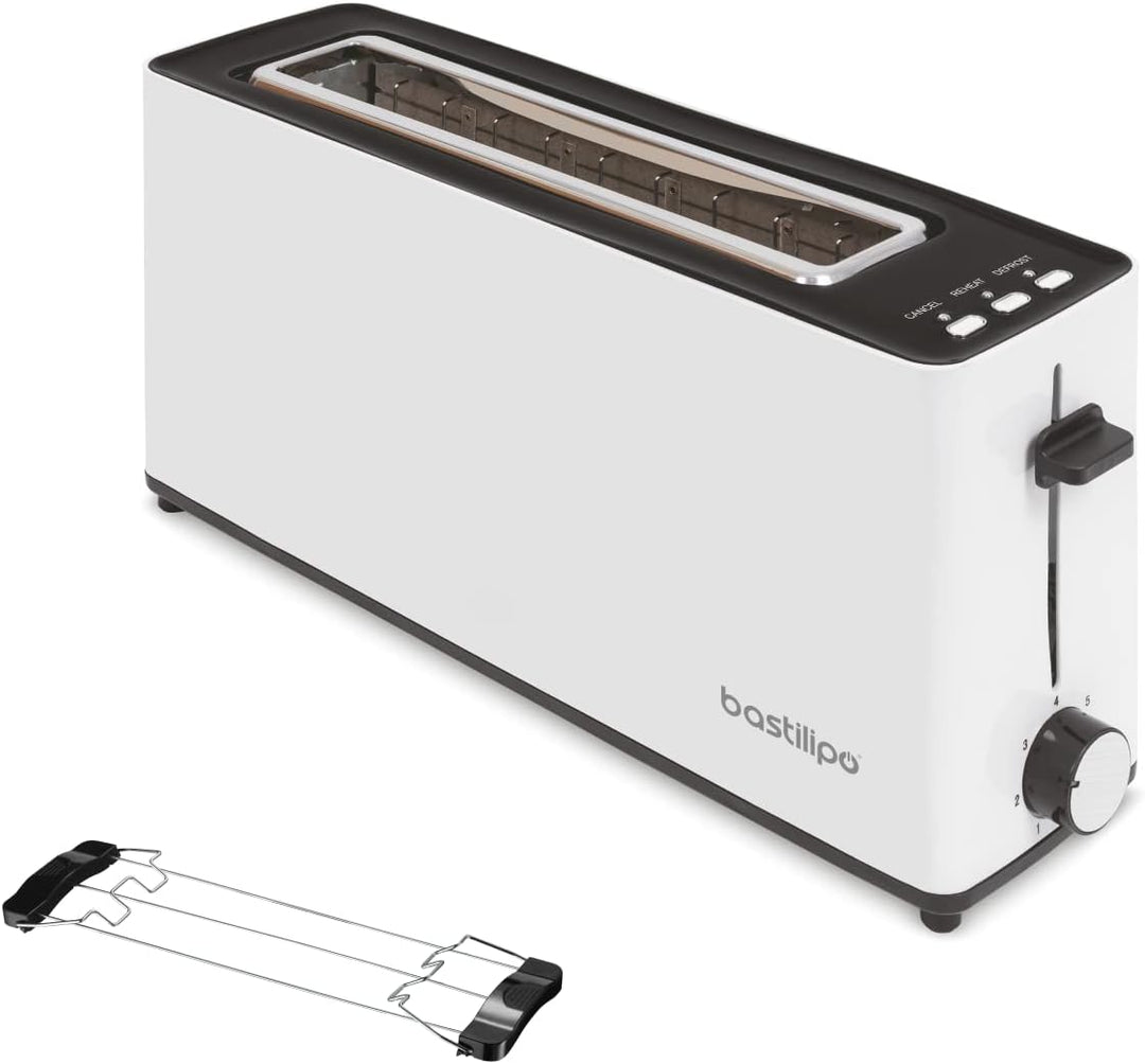 Firefox AB900 Toaster, Weiss, langer Schlitz für 2 Scheiben, 900 W, Auftaufunktion, Krümelschublade