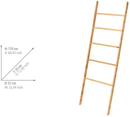 WENKO Handtuchleiter Nori, Bambus, mit 5 extra Breiten Handtuchstangen, 57x170x33 cm, Braun, 57 x 17