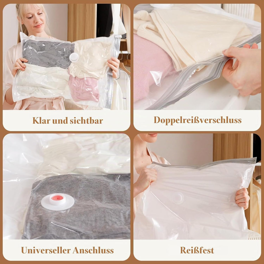 Vakuumbeutel für Kleidung mit Kabelloser Vakuumpumpe, 12er-Pack (4 gross, 4 mittelgross, 4 klein), W