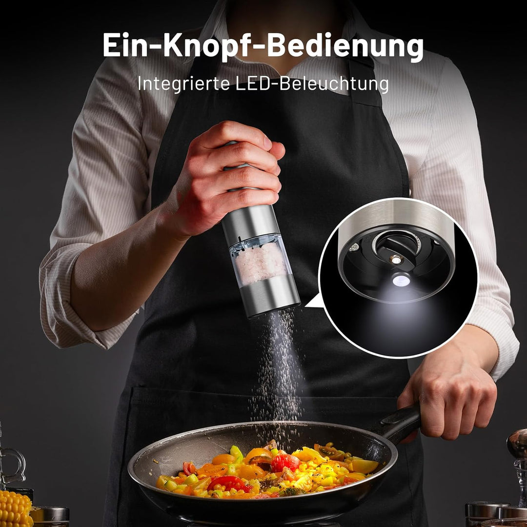 SIMPLETASTE Elektrische Pfeffermühle Salzmühle, mit Verstellbarem Keramikmahlwerk 2er Set Gewürzmühl