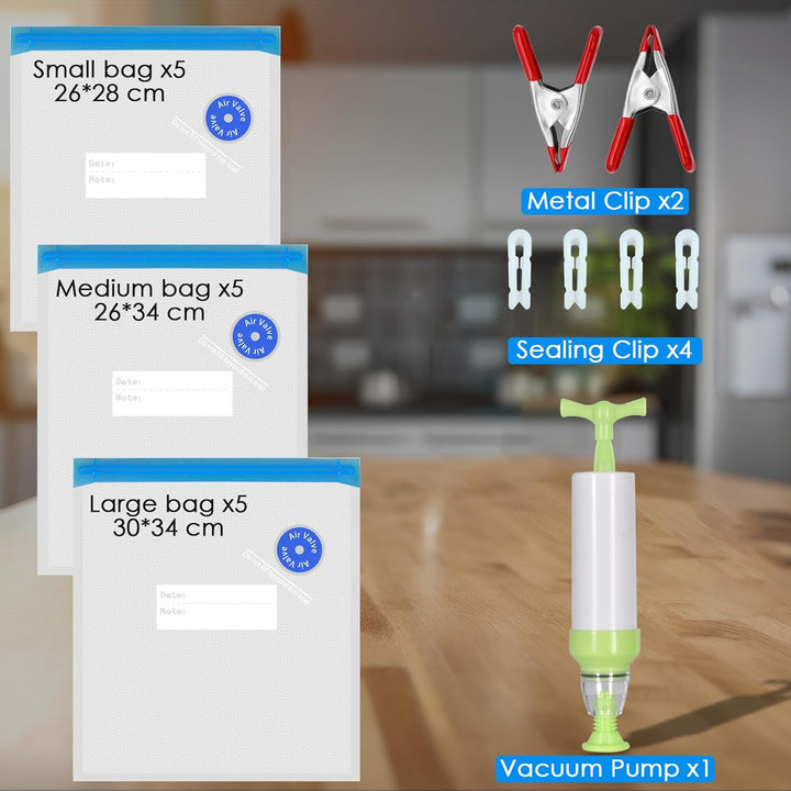 Sous Vide Beutel, 3 Grössen Wiederverwendbare Lebensmittel Vakuumtüten mit 4 Verschlussklammern, 2 M