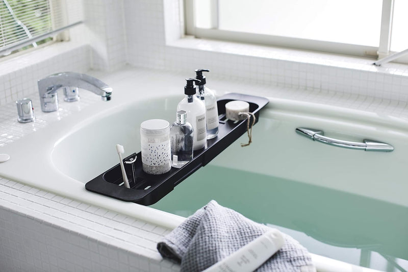 Extendable bathtub tray - Tower - black Schwarz, Schwarz