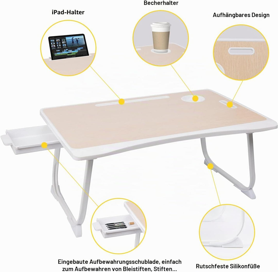 Amaredom Laptop-Bett-Schreibtisch-Tablett, Betttisch, faltbarer, tragbarer Schossschreibtisch, Noteb
