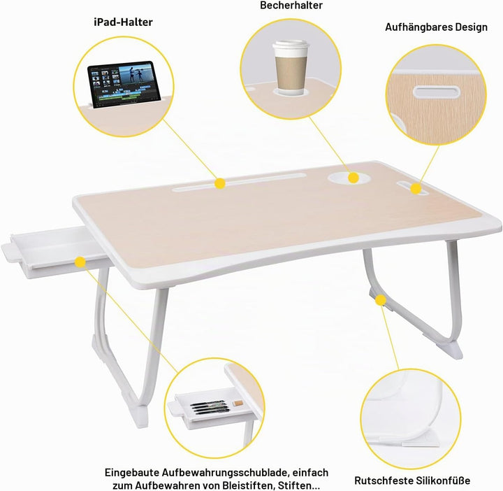 Amaredom Laptop-Bett-Schreibtisch-Tablett, Betttisch, faltbarer, tragbarer Schossschreibtisch, Noteb