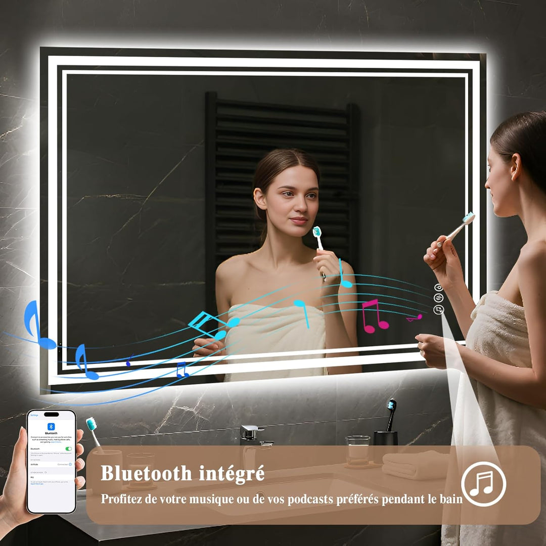 Badspiegel-mit-Beleuchtung 80x60 - LED Badezimmerspiegel mit Bluetooth - Badezimmer Spiegel mit Bele