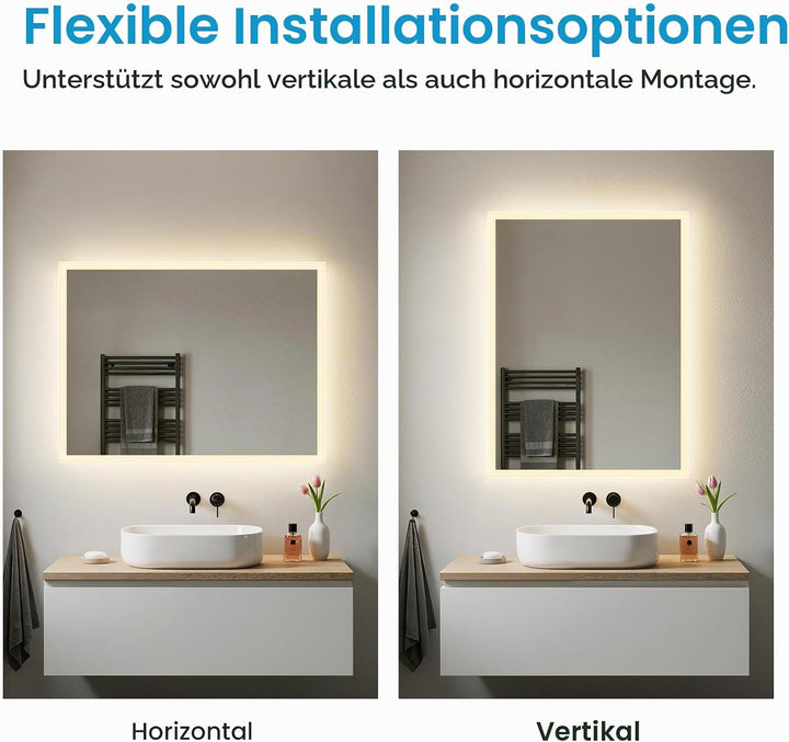 Heilmetz Badspiegel mit Beleuchtung 80x60cm Badezimmerspiegel mit Beleuchtung LED Badspiegel Warmwei
