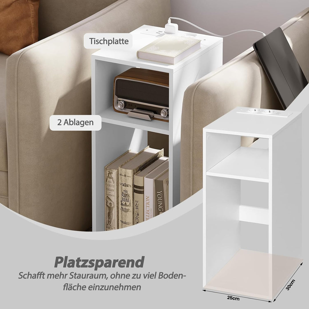 WOLTU 2er Set Nachttisch mit Ladefunktion, schmaler Kleiner Beistelltisch mit 2 Steckdosen 2 USB-Ans