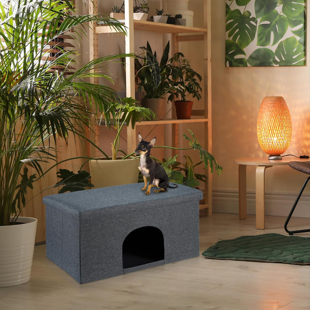 Relaxdays Katzenhöhle mit Sitzauflage, Faltbarer Sitzhocker, Versteck für Katzen & Hunde, HxBxT: 38,