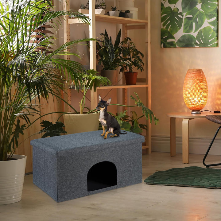 Relaxdays Katzenhöhle mit Sitzauflage, Faltbarer Sitzhocker, Versteck für Katzen & Hunde, HxBxT: 38,