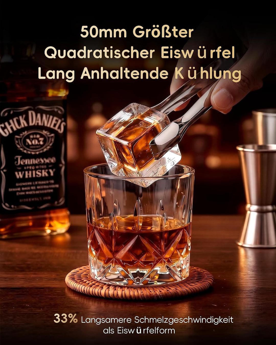 ecozy 50mm Eiswürfelmaschine für Grosse Klare Würfel, Transparentes Eis in 30 Min mit Eco-Modus, 24h