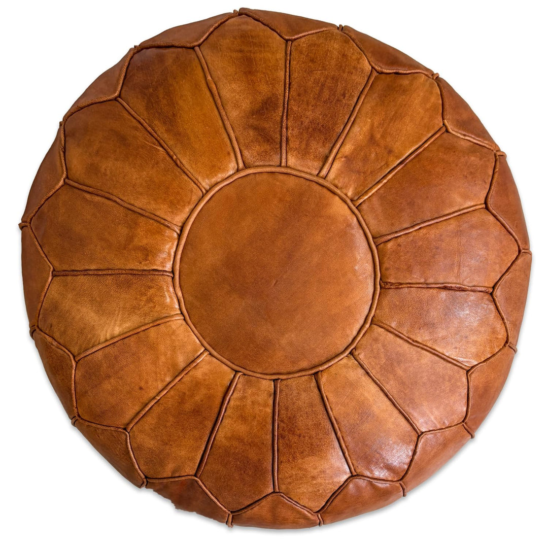 See the Good XL Echtleder Pouf - Handgefertigt - gefüllt geliefert - Ottoman Sitzsack Fusshocker Puf
