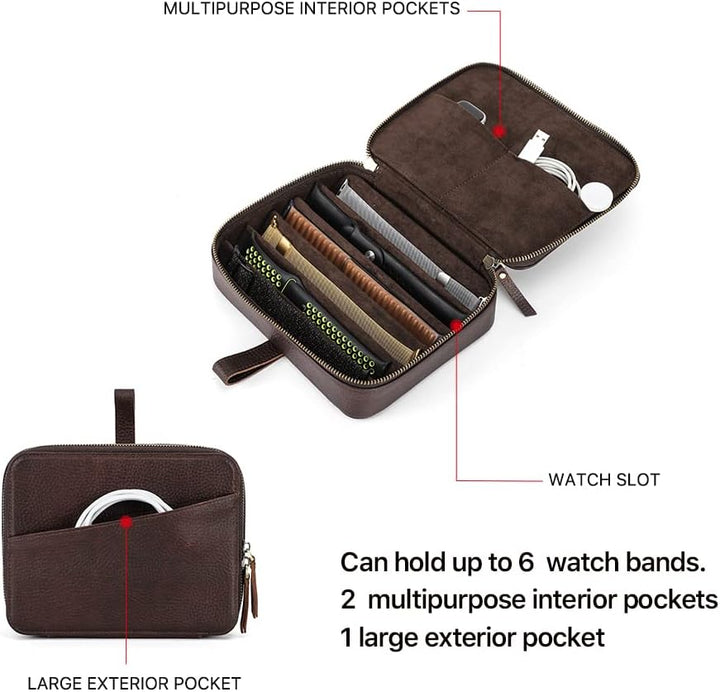 Hiram Uhrenarmbänder, Organizer, Leder, 6 Uhrenarmbänder, Reiseetui mit Griff, tragbare Uhrenarmband