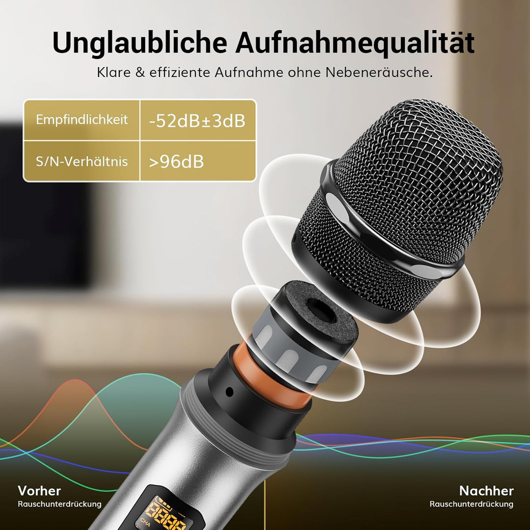 TONOR Wireless Funkmikrofon UHF Professionelles dynamisches drahtloses Dual Mikrofon, Handmikrofonsy