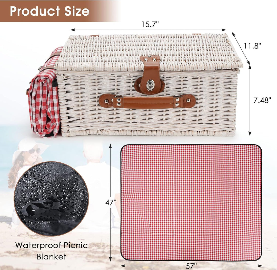 Picknick-Kühlkorb-Set für 4 Personen mit grosser wasserdichter Picknickdecke, isoliertem Fach und Be