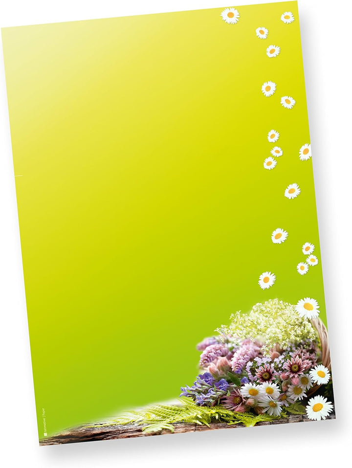 TATMOTIVE Briefpapier-Motiv Grüner Frühling mit Blumen DIN A4, 90 g Offsetpapier - 250 Blatt - grün,