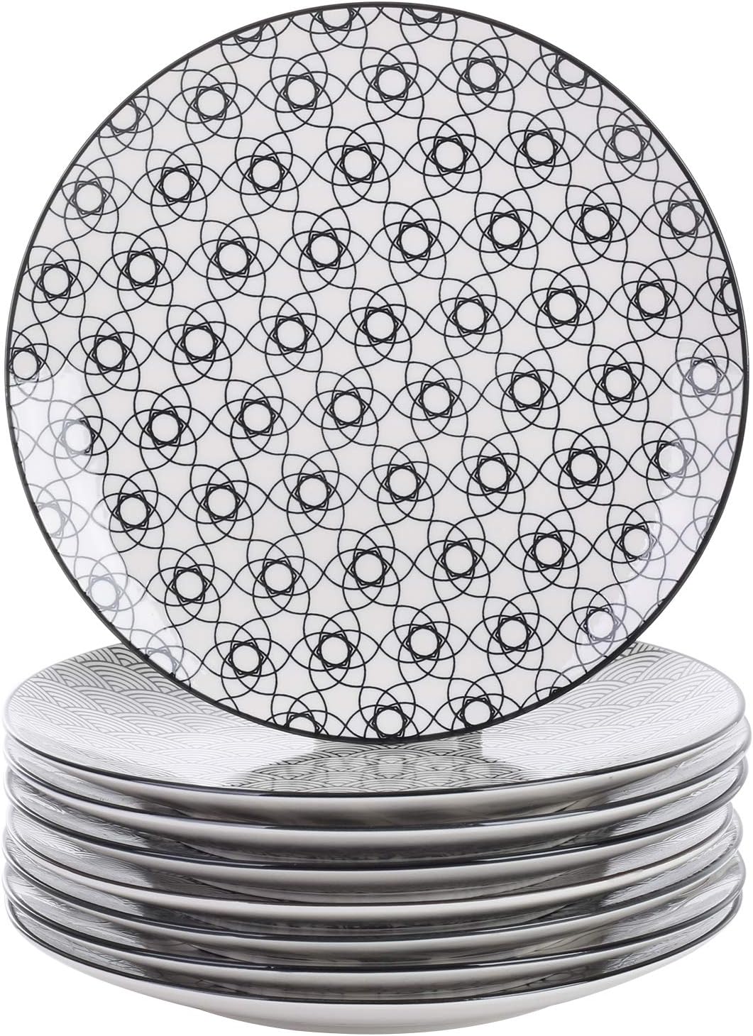 vancasso, Haruka 8 teilig Porzellan Dessertteller Set, Durchmesser 21,5 cm Rund Kuchenteller, Frühst