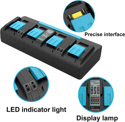 Energup 18V 4 Port Ladegerät für Makita Ladegerät DC18SF Kompatibel mit Makita 14.4V-18V Akkus BL185