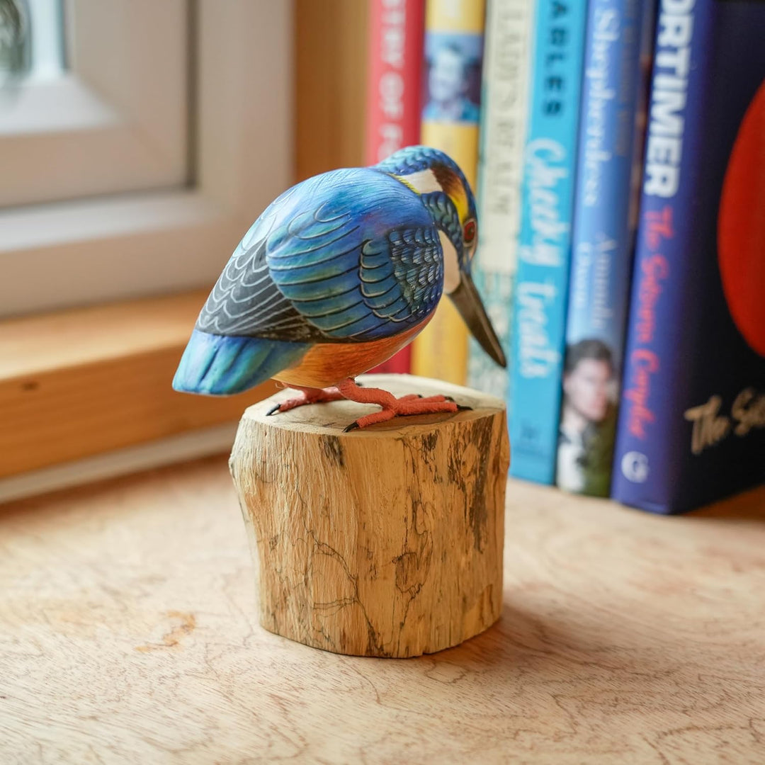Hand geschnitzt aus Holz Vogel, Holz, Eisvogel Blau, Blau