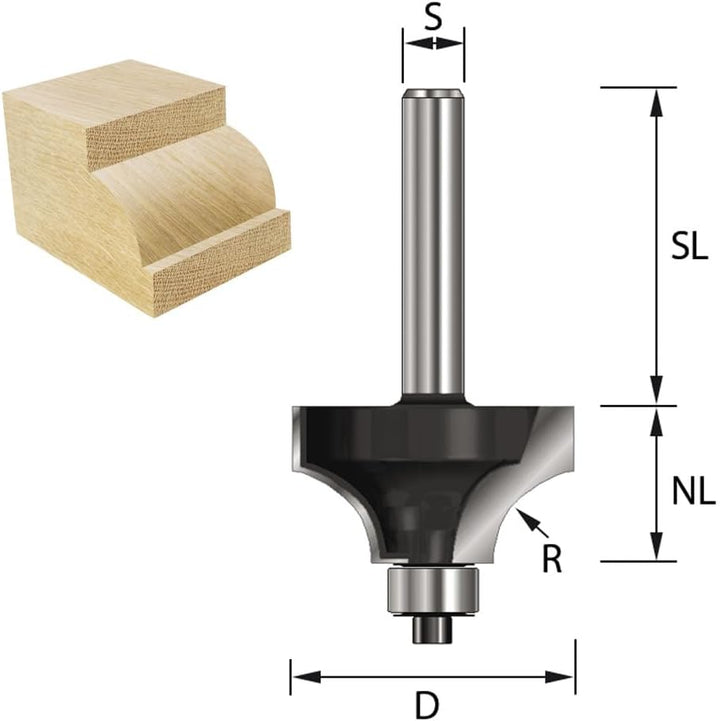 ENT 09904 Viertelstabfräser HW, Schaft (S) 12 mm, Durchmesser (D) 50,8 mm, NL 25,4 mm, R 19,05 mm, S