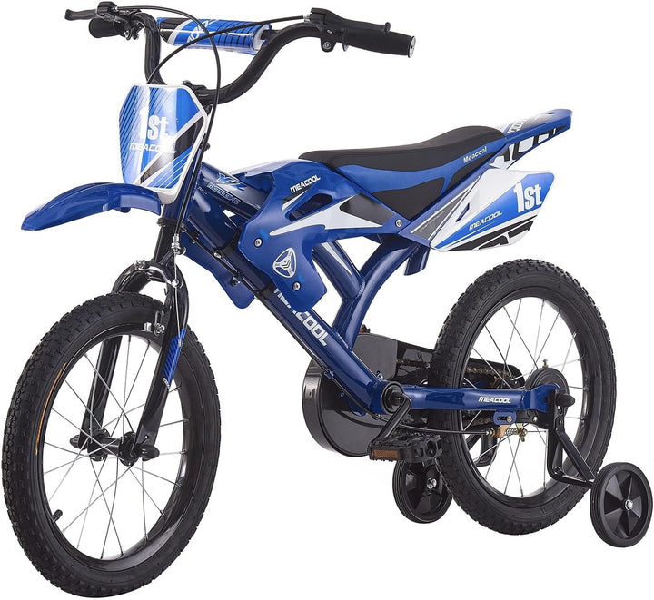 LSLIFE Motorrad-Stil Kinderfahrrad, 16/18 Zoll Fahrrad mit abnehmbaren Stützrädern, Stabil Sicher Ei