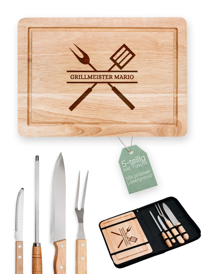 Grillset mit Messer im Messerset, Grillen Geschenk, Grill Accessories, Grillbrett, Geschenke für Män