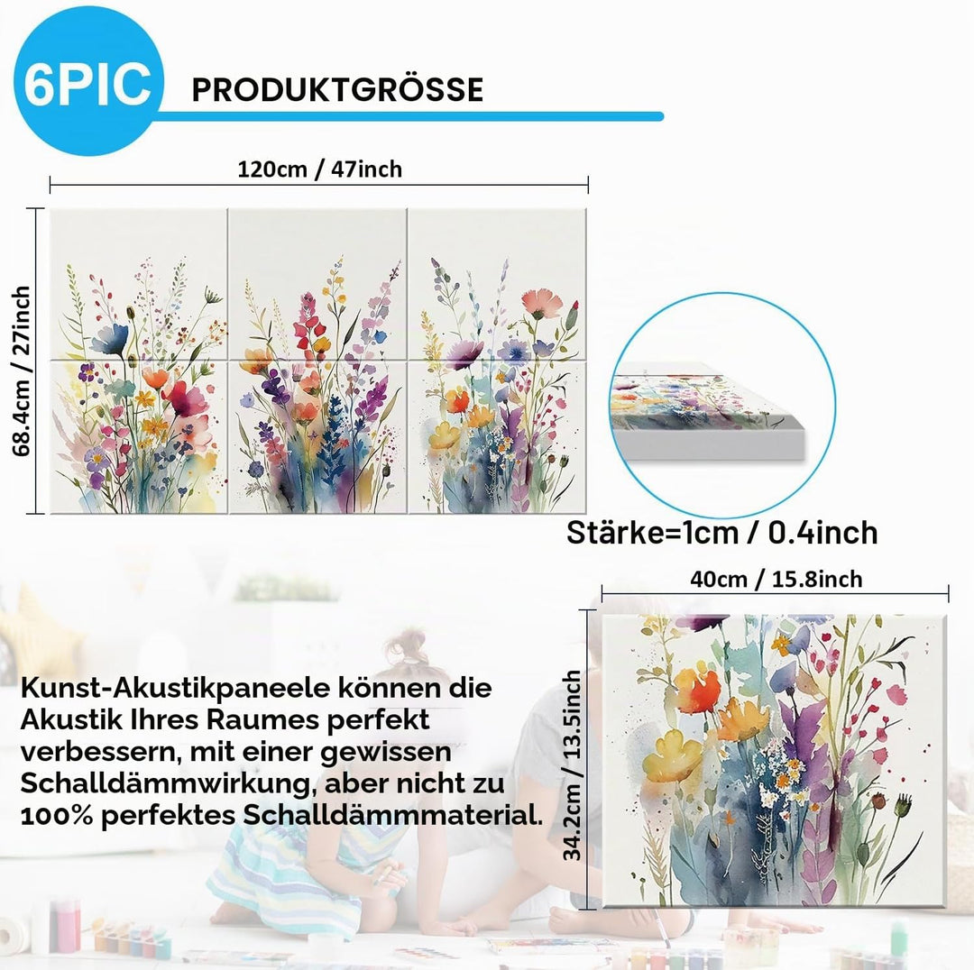 JBER Art Akustikplatten, 6-Pack selbstklebende grosse Wandmalereien für Wanddekoration, schallabsorb