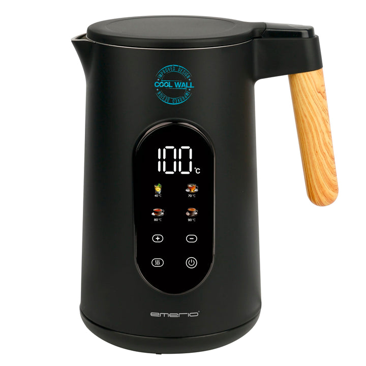 EMERIO Wasserkocher Edelstahl 1.7L | isolierte Doppelwand | Temperaturwahl 40-100°C in 5°C Schritten