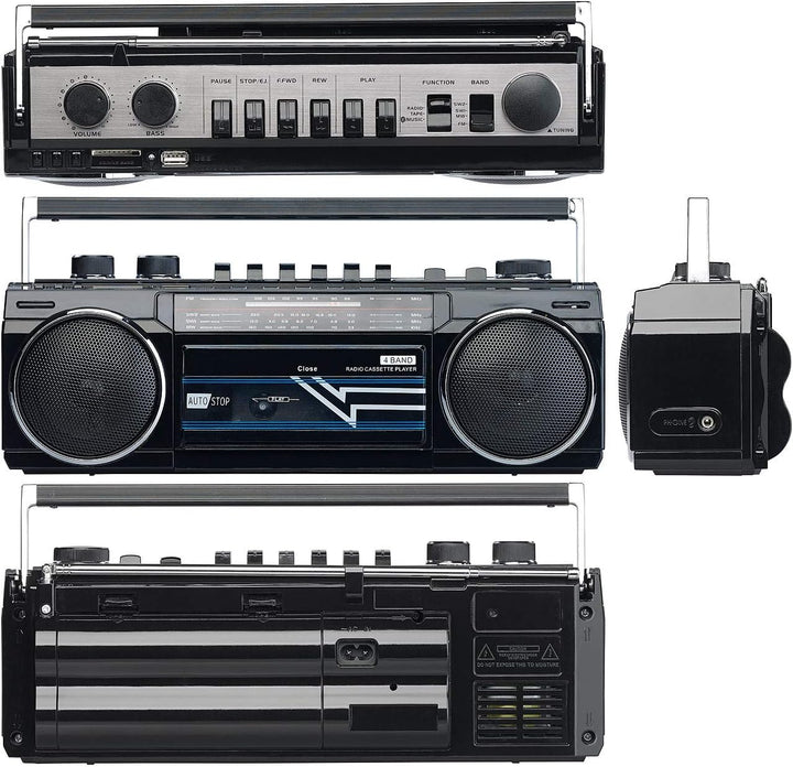 auvisio Kassettenrecorder: Retro-Boombox mit Kassetten-Player, Radio, USB, SD & Bluetooth, 8 Watt (R