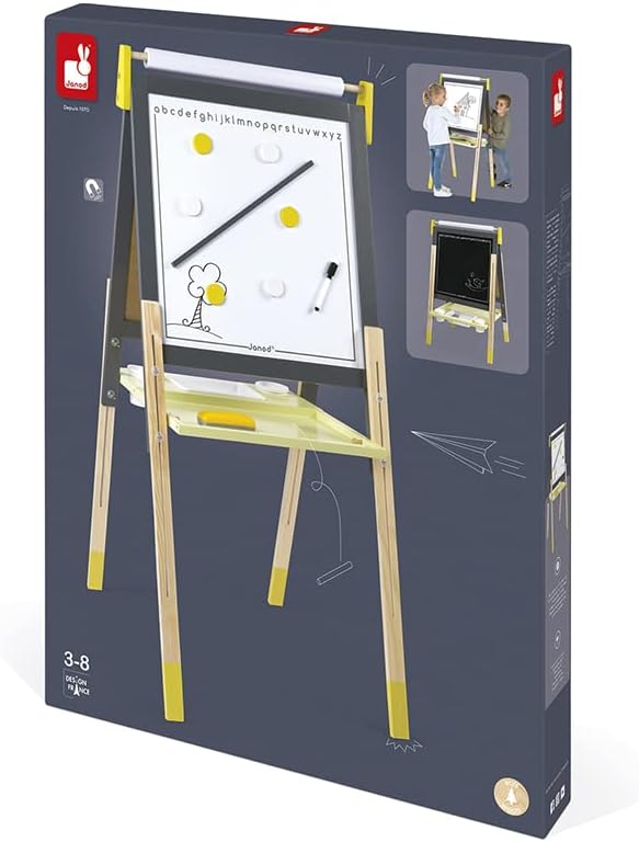 Janod - Beidseitig nutzbare Tafel aus Holz Taupe und Grün - Skalierbar, höhenverstellbar - Magnetisc
